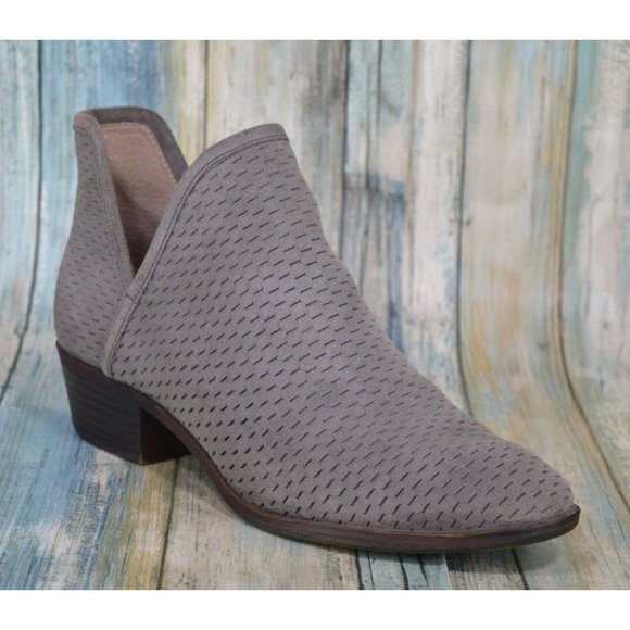 Lucky Brand Baley Ankle Boot Size 8.5 Gray Suede Perforated Fashion Booties - Picture 2 of 9